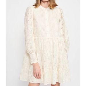 Embroidered lace long sleeve button front, skirt fully lined dress